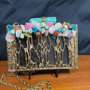 Ramla Handmade Turquoise and Gold Clutch